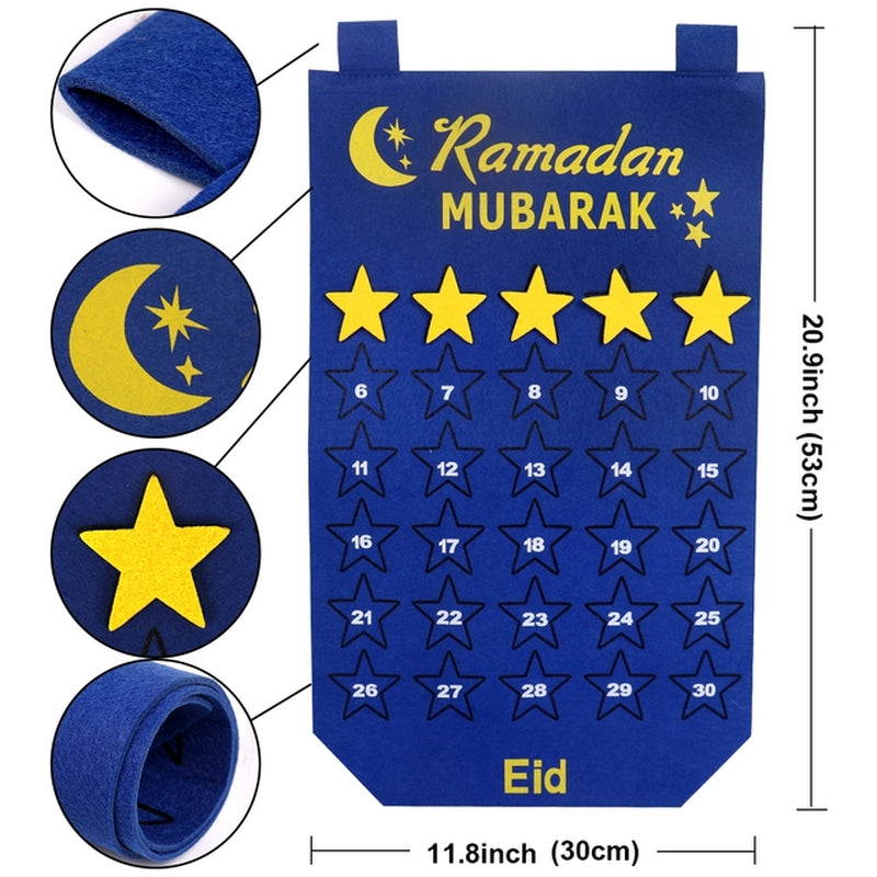 Ramadan Countdown Felt Calendar Eid Mubarak Decorations 