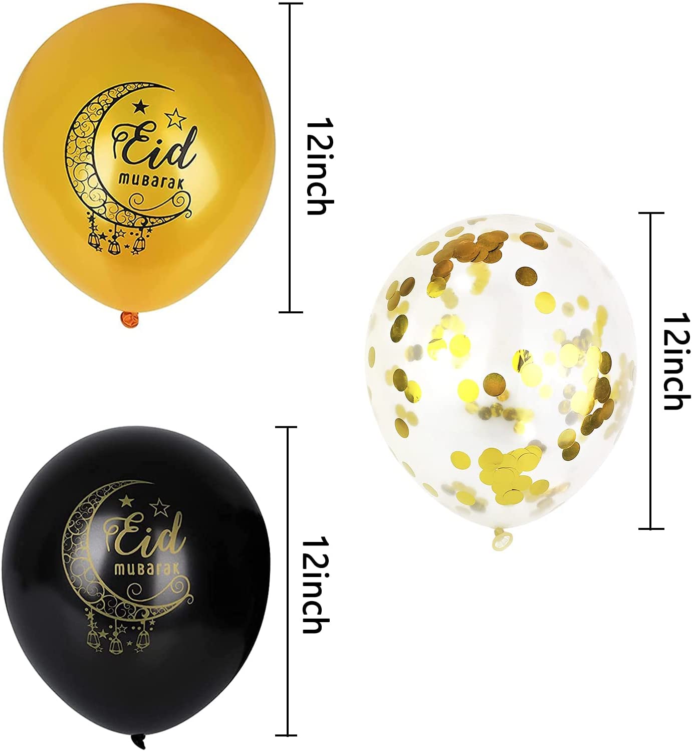 Eid Mubarak Decorations Set (2 Inch Eid Mubarak Latex Balloons+Eid Mubarak Foil Balloons)