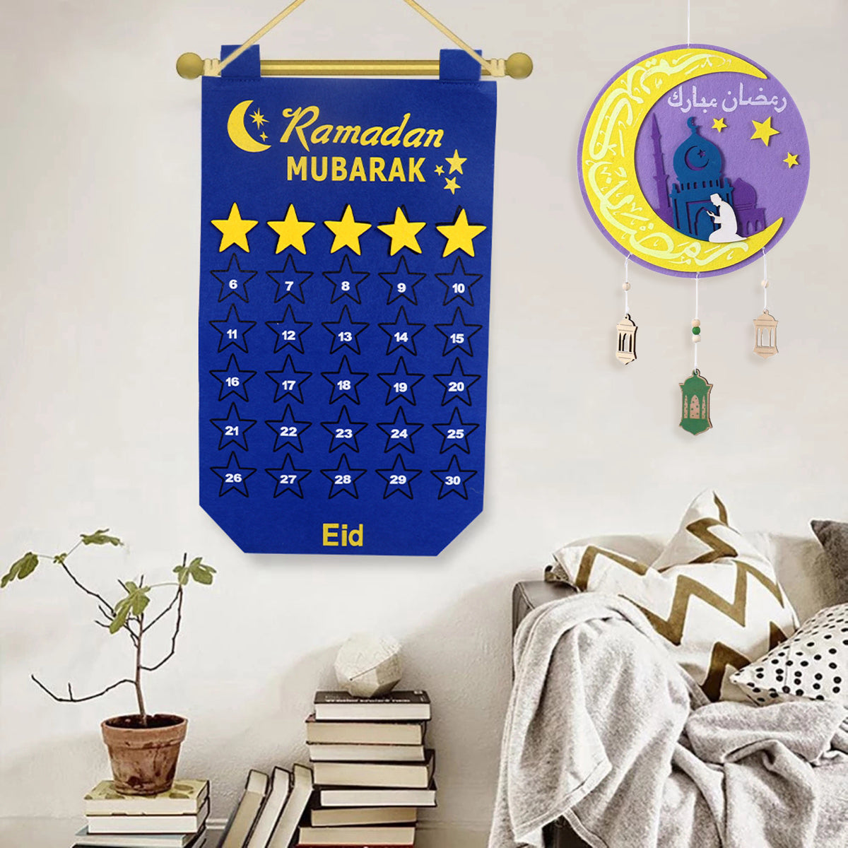 Ramadan Countdown Felt Calendar Eid Mubarak Decorations 